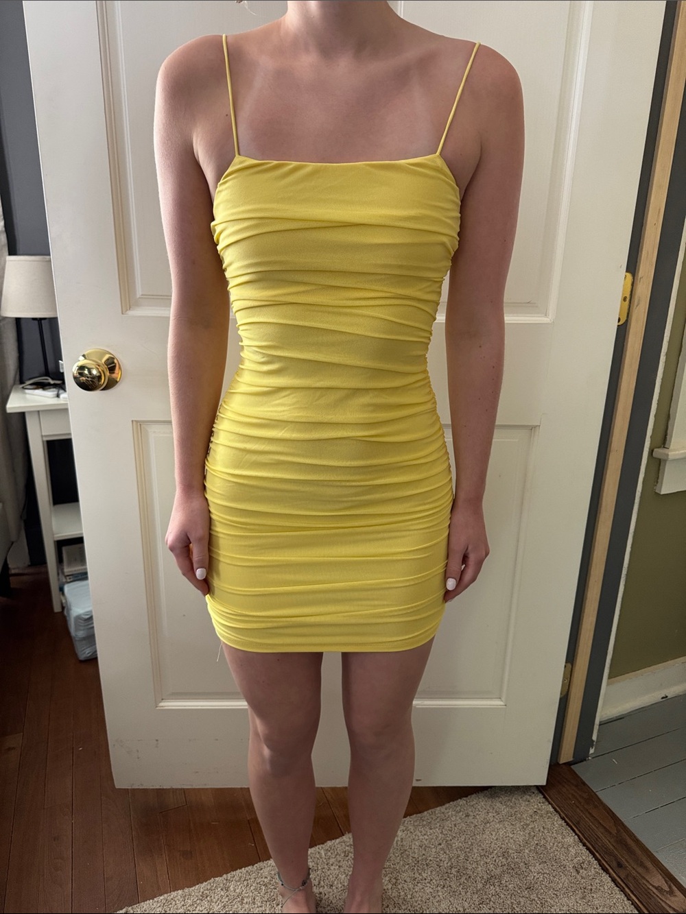 Hello Molly Yellow Ruched Mini Dress